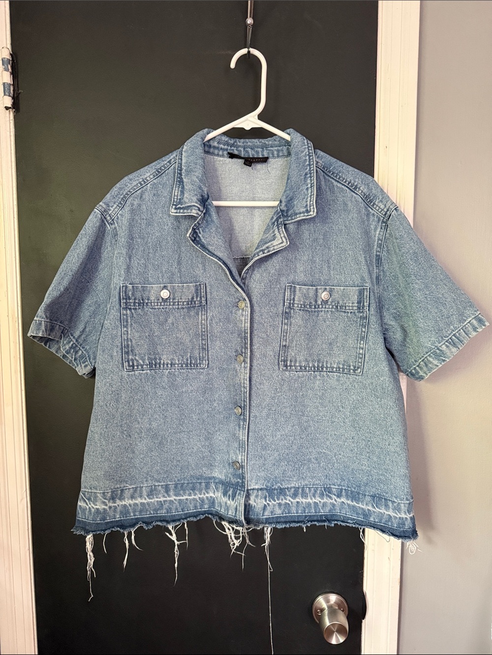 Jane & Delancey Cropped Short Sleeve Denim Jacket Size: XL